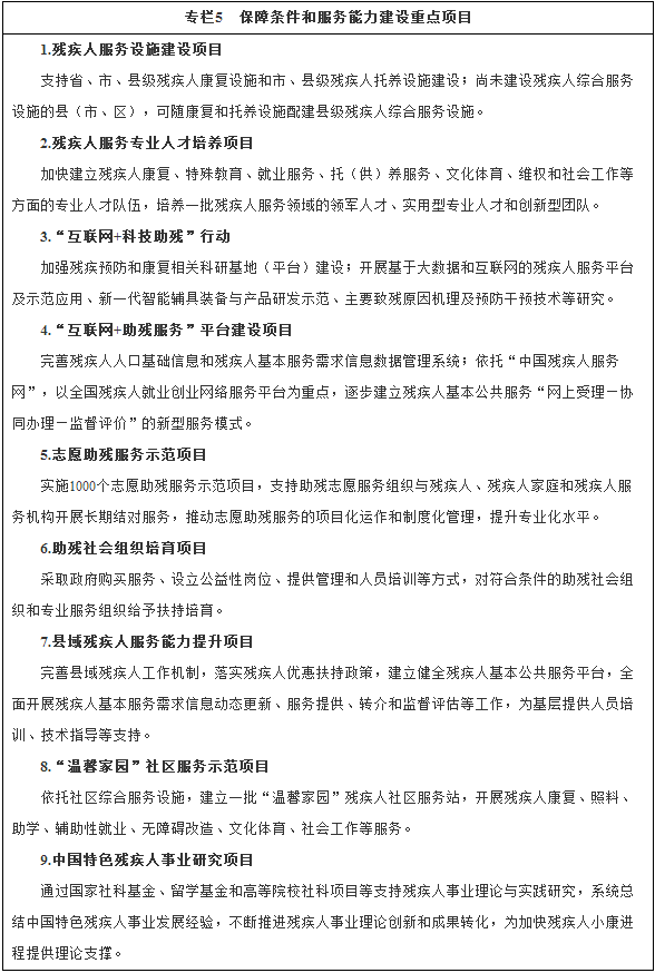 專欄5保障條件和服務(wù)能力建設(shè)重點(diǎn)項(xiàng)目
