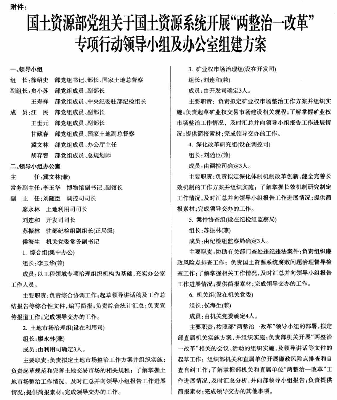 國(guó)土資黨發(fā)〔2010〕45號(hào)《中共國(guó)土資源部黨組關(guān)于國(guó)土資源系統(tǒng)開(kāi)展“兩整治-改革”專項(xiàng)行動(dòng)的通知》